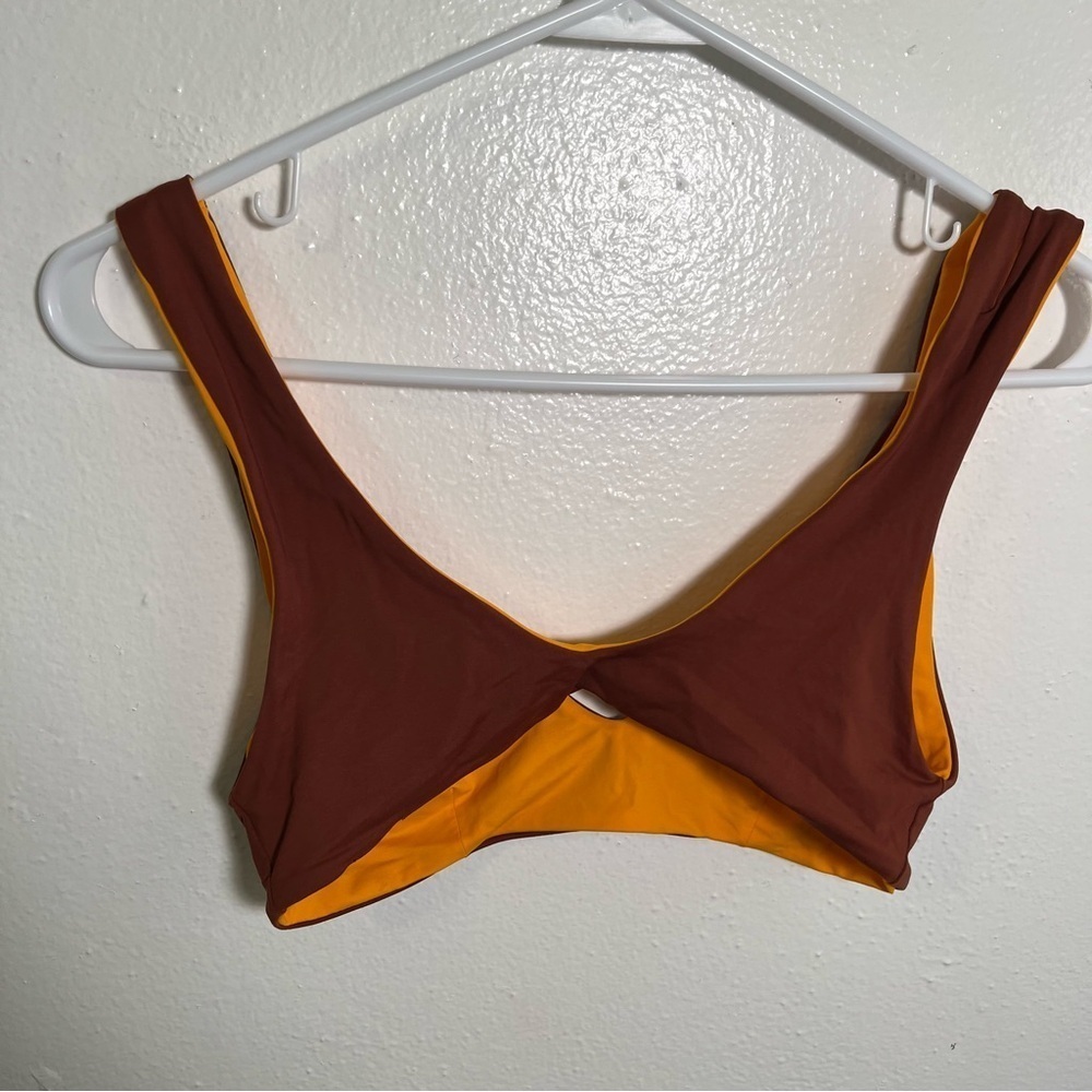 L*Space Women's One Wave Reversible Bikini Top Tan Brown Orange V-Neck Strappy - Picture 5 of 9